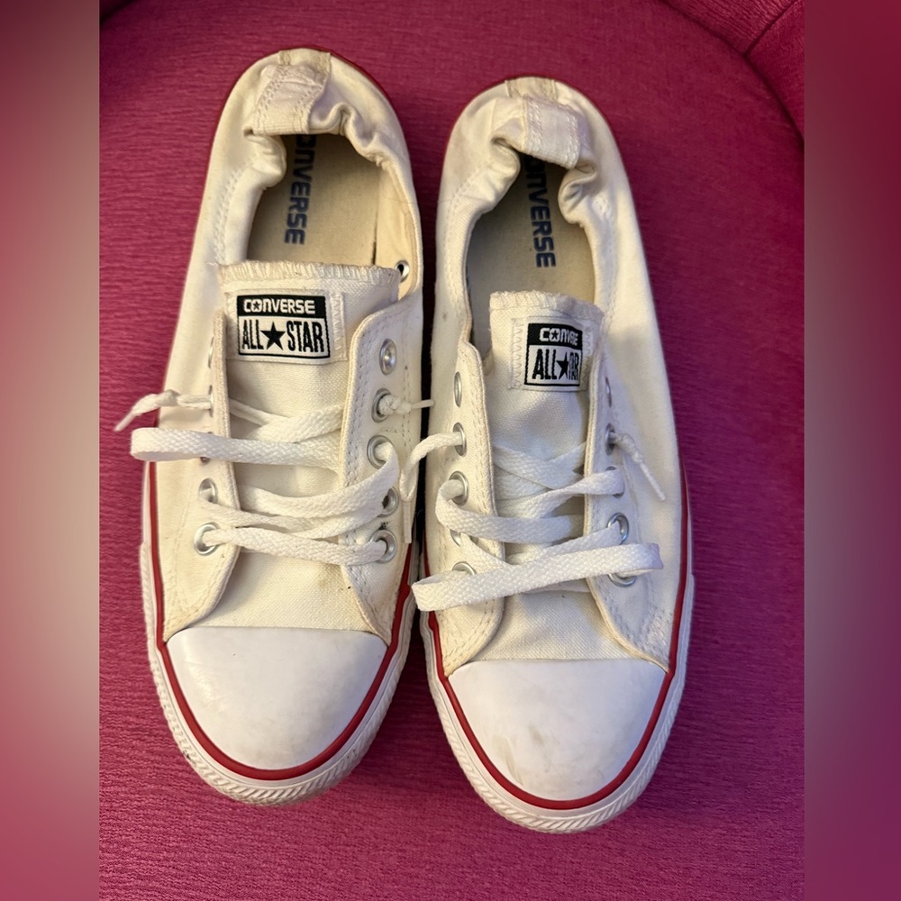 Converse All Star White Sneakers with Red and Blue Accents